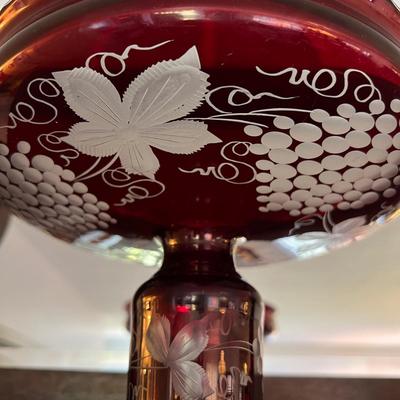 Antique Cranberry Cut to Clear Glass 5 Piece Lot