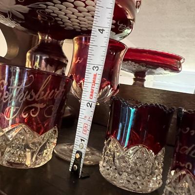 Antique Cranberry Cut to Clear Glass 5 Piece Lot