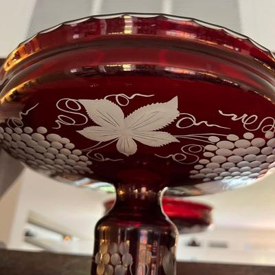 Antique Cranberry Cut to Clear Glass 5 Piece Lot