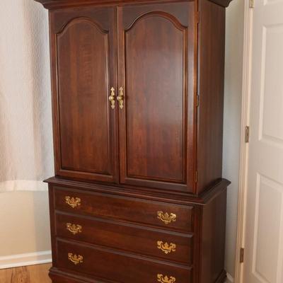 Traditional Solid Cherry Wood Armoire with Brass Hardware