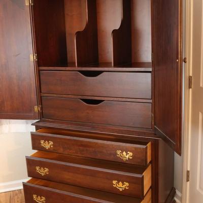 Traditional Solid Cherry Wood Armoire with Brass Hardware