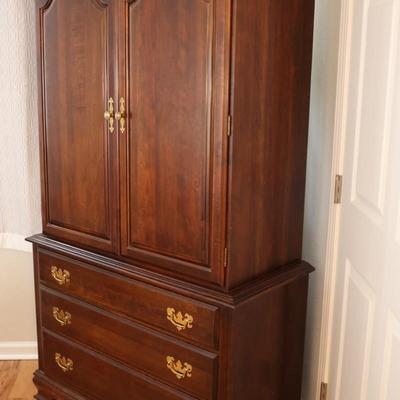Traditional Solid Cherry Wood Armoire with Brass Hardware