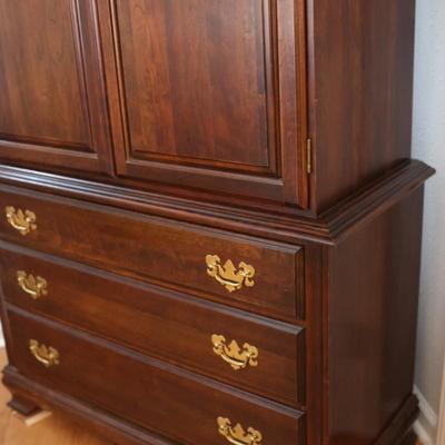 Traditional Solid Cherry Wood Armoire with Brass Hardware