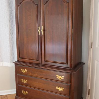 Traditional Solid Cherry Wood Armoire with Brass Hardware
