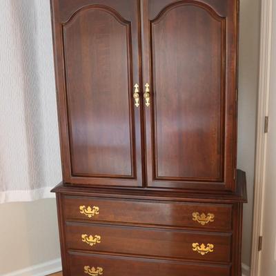 Traditional Solid Cherry Wood Armoire with Brass Hardware