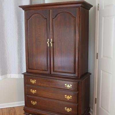 Traditional Solid Cherry Wood Armoire with Brass Hardware