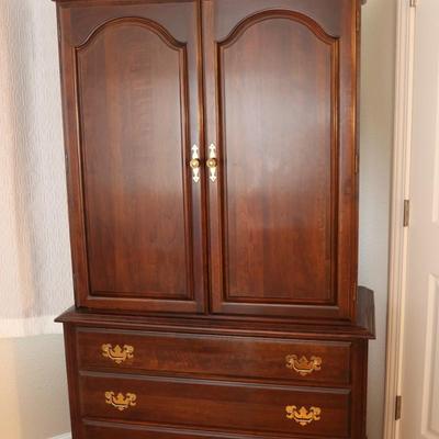 Traditional Solid Cherry Wood Armoire with Brass Hardware
