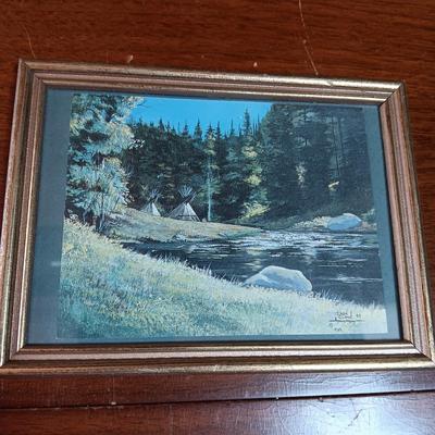 BOY WITH RABBIT, 2 FRAMED NATIVE AMERICAN THEMED POSTCARDS