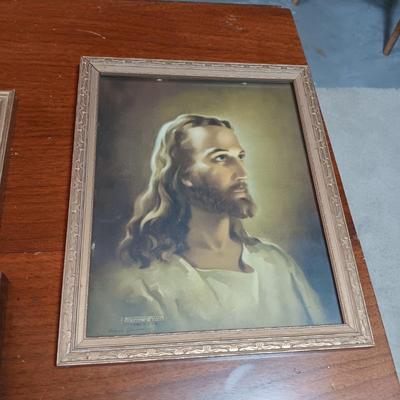 BOY WITH RABBIT, 2 FRAMED NATIVE AMERICAN THEMED POSTCARDS