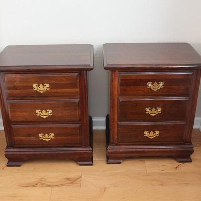 Pair of Solid Cherry Wood 3-Drawer Nightstands