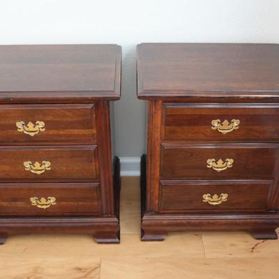 Pair of Solid Cherry Wood 3-Drawer Nightstands