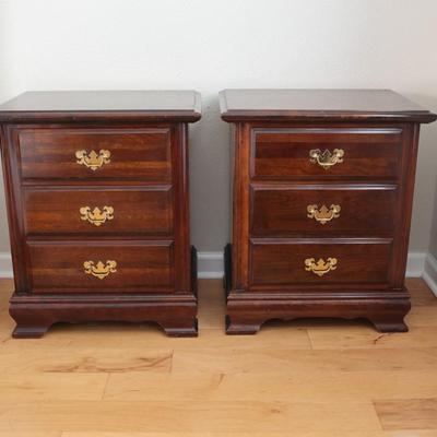 Pair of Solid Cherry Wood 3-Drawer Nightstands