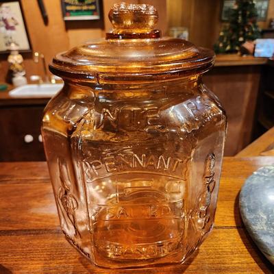 Planters Peanuts 5 cent Depression Era Glass Canister w Lid