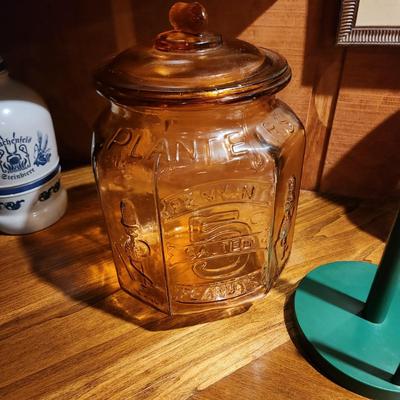 Planters Peanuts 5 cent Depression Era Glass Canister w Lid
