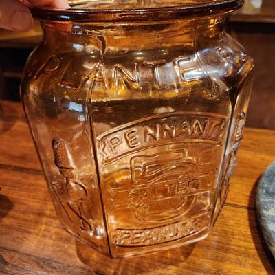 Planters Peanuts 5 cent Depression Era Glass Canister w Lid