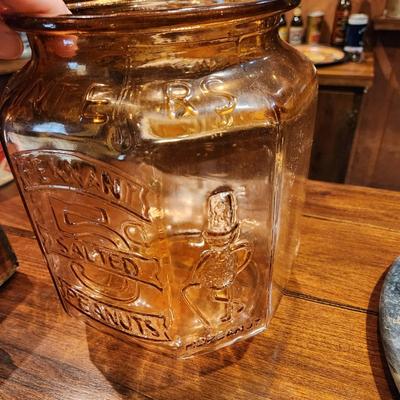 Planters Peanuts 5 cent Depression Era Glass Canister w Lid