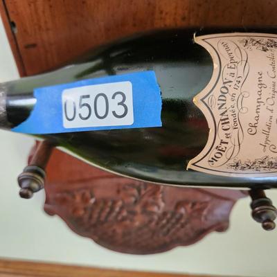 Wood 5 Bottle Wine Wall Rack includes 5 Vintage Empty Bottles