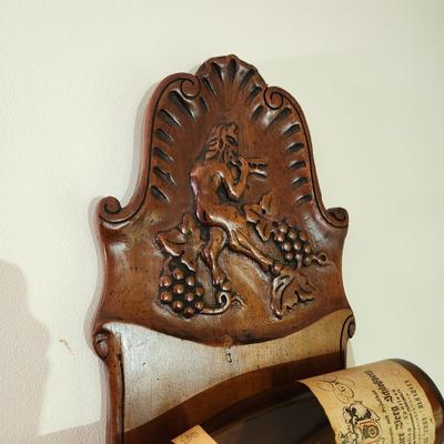 Wood 5 Bottle Wine Wall Rack includes 5 Vintage Empty Bottles