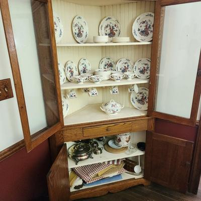 Vintage Oak Corner Hutch 46"x21" x84" w key