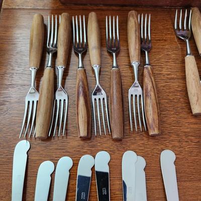 Vintage Wood Handle Flatware Hoffritz Germany Stainless Steel