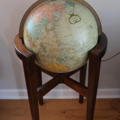 Vintage Illuminated Heirloom Globe in Walnut Floor Stand by Replogle