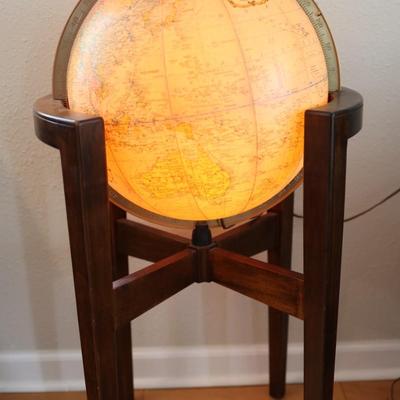 Vintage Illuminated Heirloom Globe in Walnut Floor Stand by Replogle