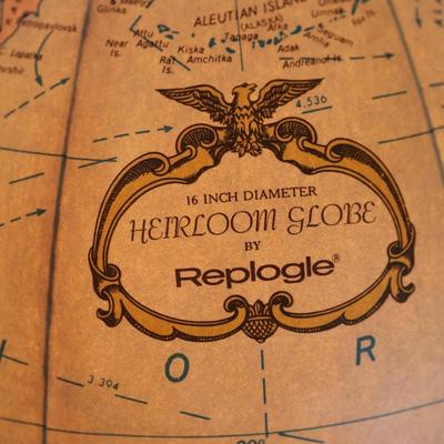 Vintage Illuminated Heirloom Globe in Walnut Floor Stand by Replogle