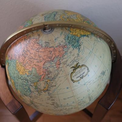 Vintage Illuminated Heirloom Globe in Walnut Floor Stand by Replogle