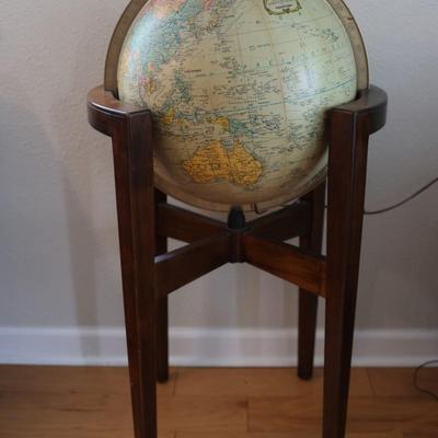 Vintage Illuminated Heirloom Globe in Walnut Floor Stand by Replogle