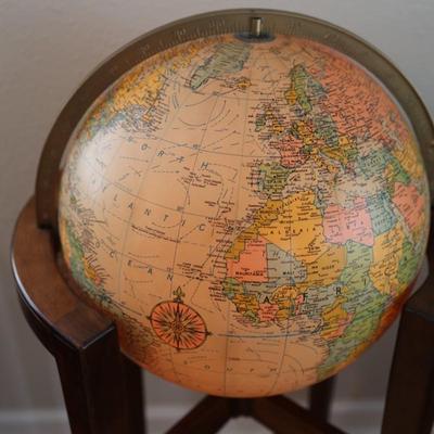 Vintage Illuminated Heirloom Globe in Walnut Floor Stand by Replogle