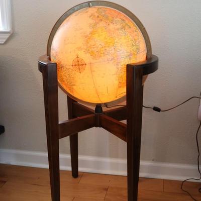 Vintage Illuminated Heirloom Globe in Walnut Floor Stand by Replogle