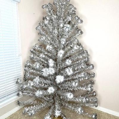 6-1/2" Vintage Aluminum Christmas Tree with Gold Toned Round Base
