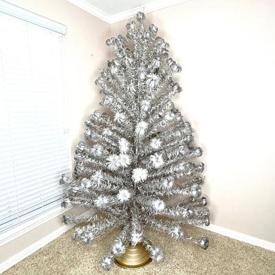 6-1/2" Vintage Aluminum Christmas Tree with Gold Toned Round Base