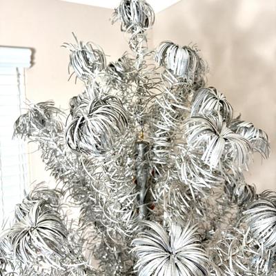 6-1/2" Vintage Aluminum Christmas Tree with Gold Toned Round Base
