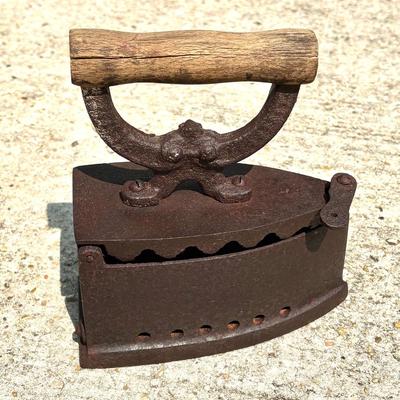 Vintage Cast Iron Clothing Iron and Tea Kettle