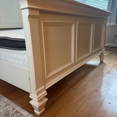 Queen White Wooden Bed Frame with New Mattress