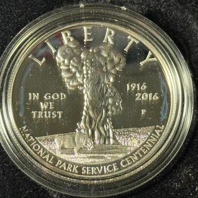 2016-P US Mint 100th Anniversary National Park Service Silver Dollar Box & COA as Pictured.