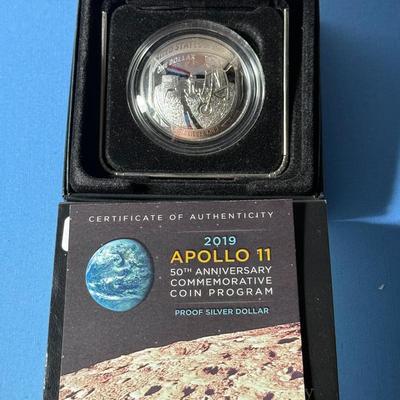 2019-P Proof $1 Apollo 11 50th Anniversary Silver Dollar Box, OGP & COA as Pictured.