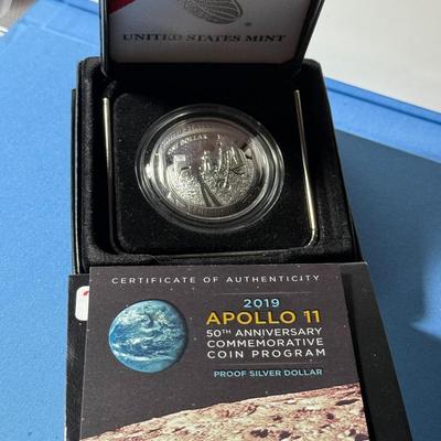2019-P Proof $1 Apollo 11 50th Anniversary Silver Dollar Box, OGP & COA as Pictured.