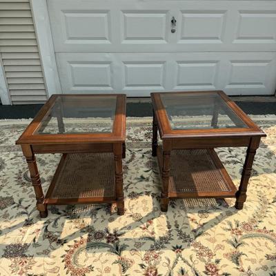 Two beautiful glass top caned tables