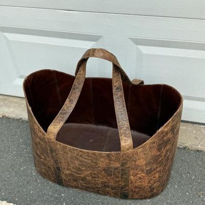 Leather firewood carrier (possibly Restoration Hardware)