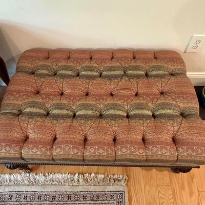 Two tufted ottomans with high end fabric that supplies Hermes!