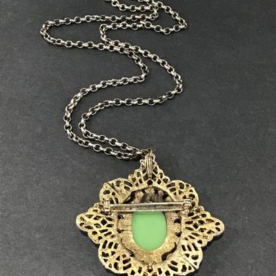 Beautiful Vintage filagree resin Cameo Pendant/ brooch necklace
