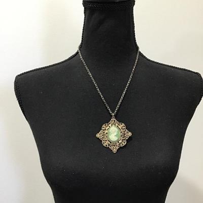 Beautiful Vintage filagree resin Cameo Pendant/ brooch necklace