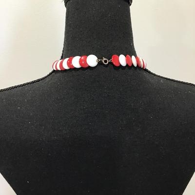 Vintage red & white disk bead necklace