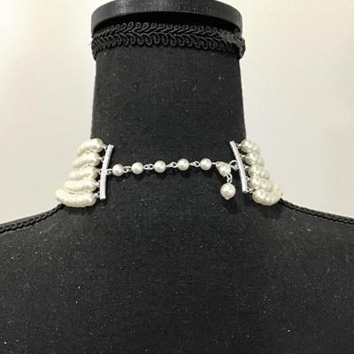 Beautiful, five strand faux, pearl vintage statement, necklace