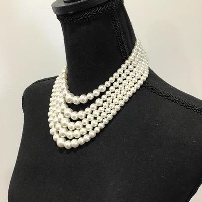 Beautiful, five strand faux, pearl vintage statement, necklace
