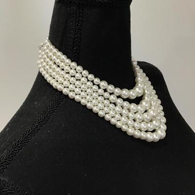 Beautiful, five strand faux, pearl vintage statement, necklace
