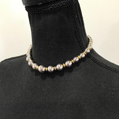 Vintage, metallic, silver and gold bead Liz Claiborne choker