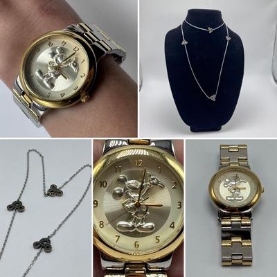 Judith Jack Marcasite Disney Necklace and Walt Disney Mickey Mouse Watch (ST-DZ)